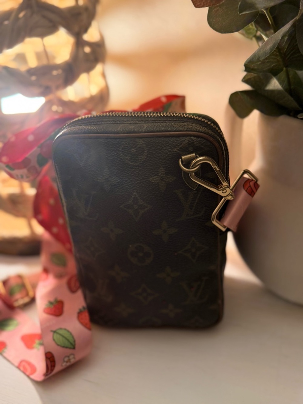Strawberry Patch Crossbody Bag with Pink Character Panel - Picture 7 of 9